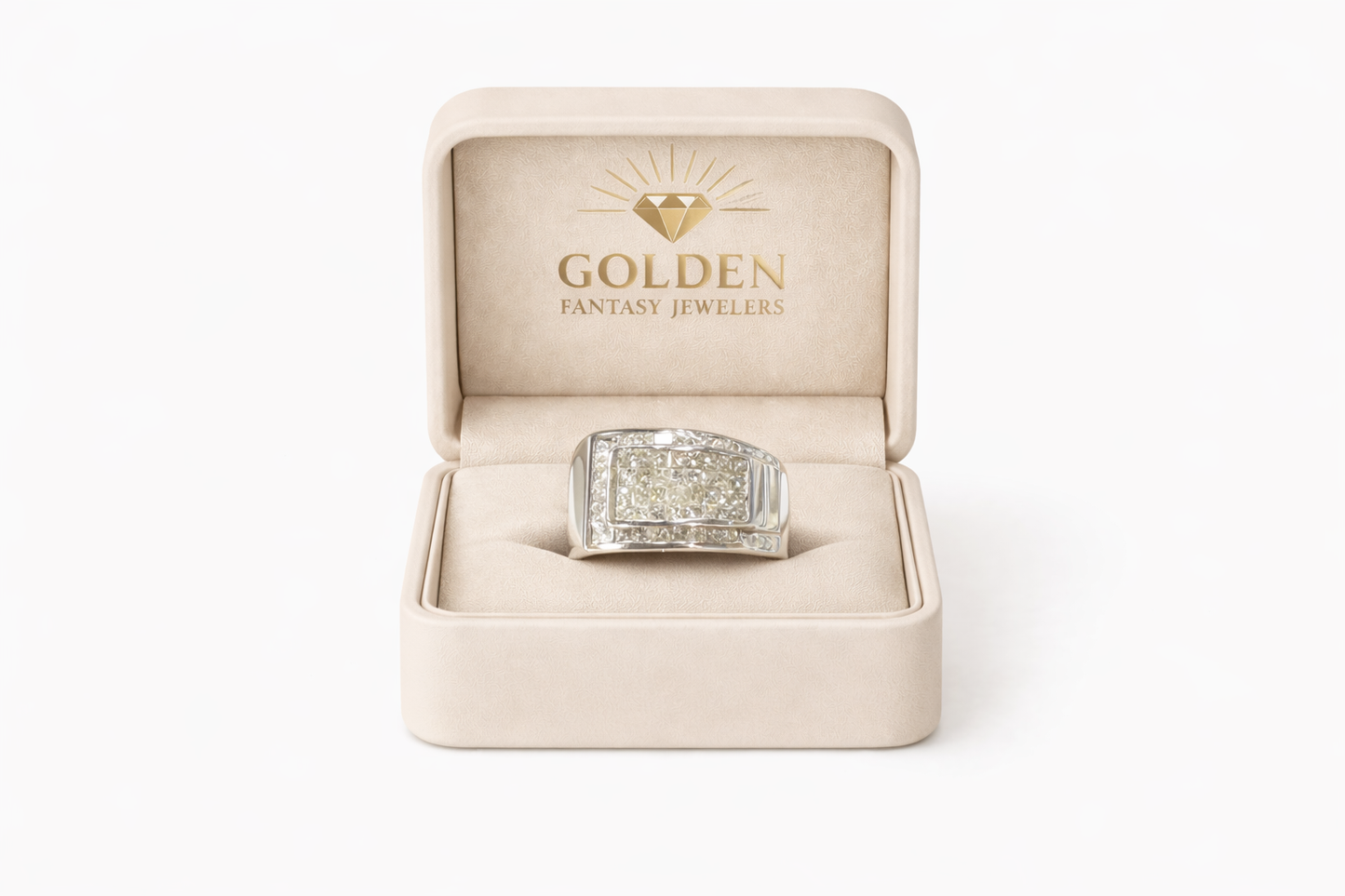 14K White Gold Men's Ring 1.50 ct Natural Diamond