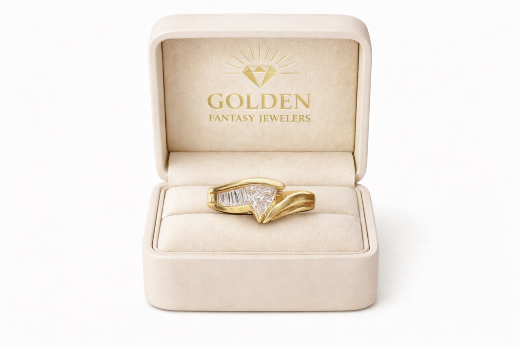 14K Yellow Gold Women's Ring Trillion, Baguette 0.50 ct Natural Diamond