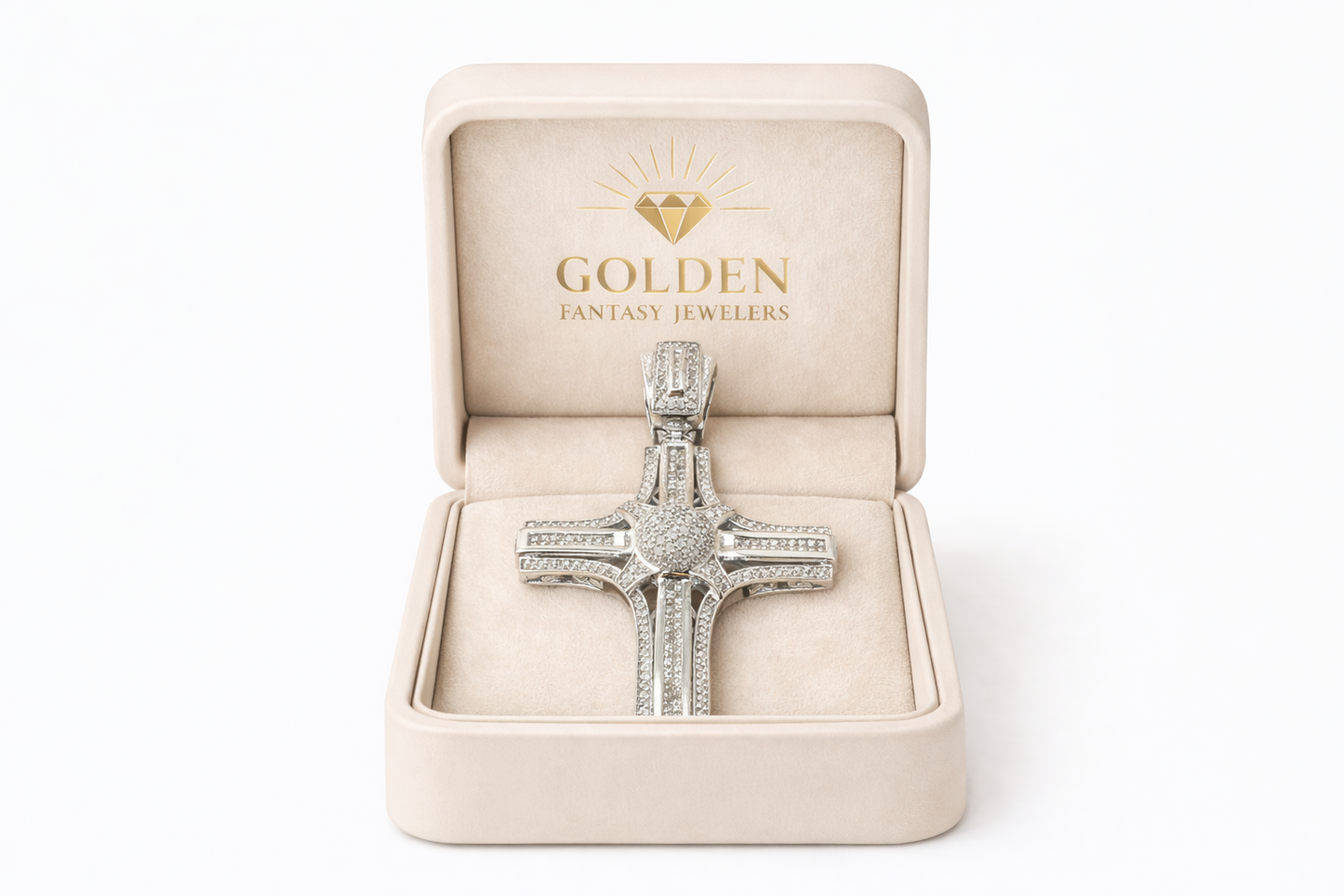 14K White Gold Men's Cross Charm 3.00 ct Natural Diamond