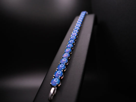 Black Opal Tennis Bracelet, 925 Silver Solid, 7.5 inches Adjustable, Valentines Day Gift