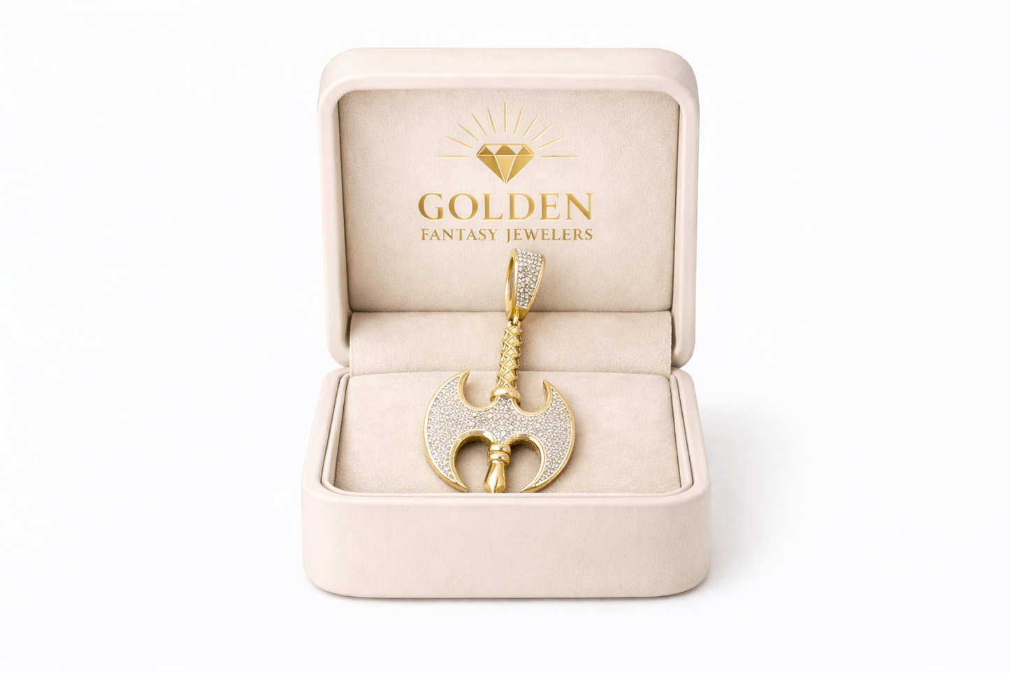 10K Yellow Gold Charm 0.35 ct Natural Diamond Axe Pendant