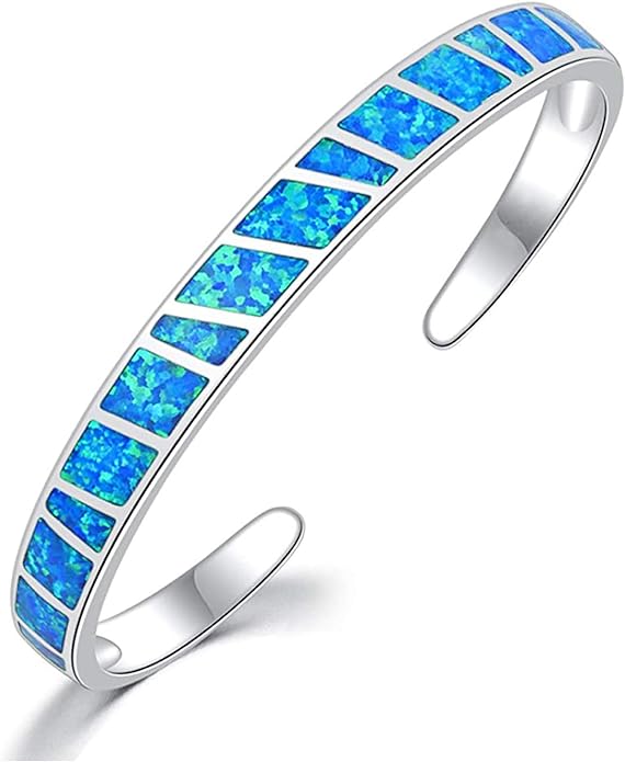 Blue Opal Open Bangle Bracelet Jewelry, Fire Opal Stone, Valentines Day Gift
