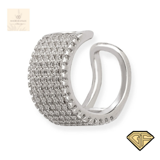Multi Row CZ Single Ear Cuff Earring, Pave CZ Diamond Ear Cuff Adjustable 925