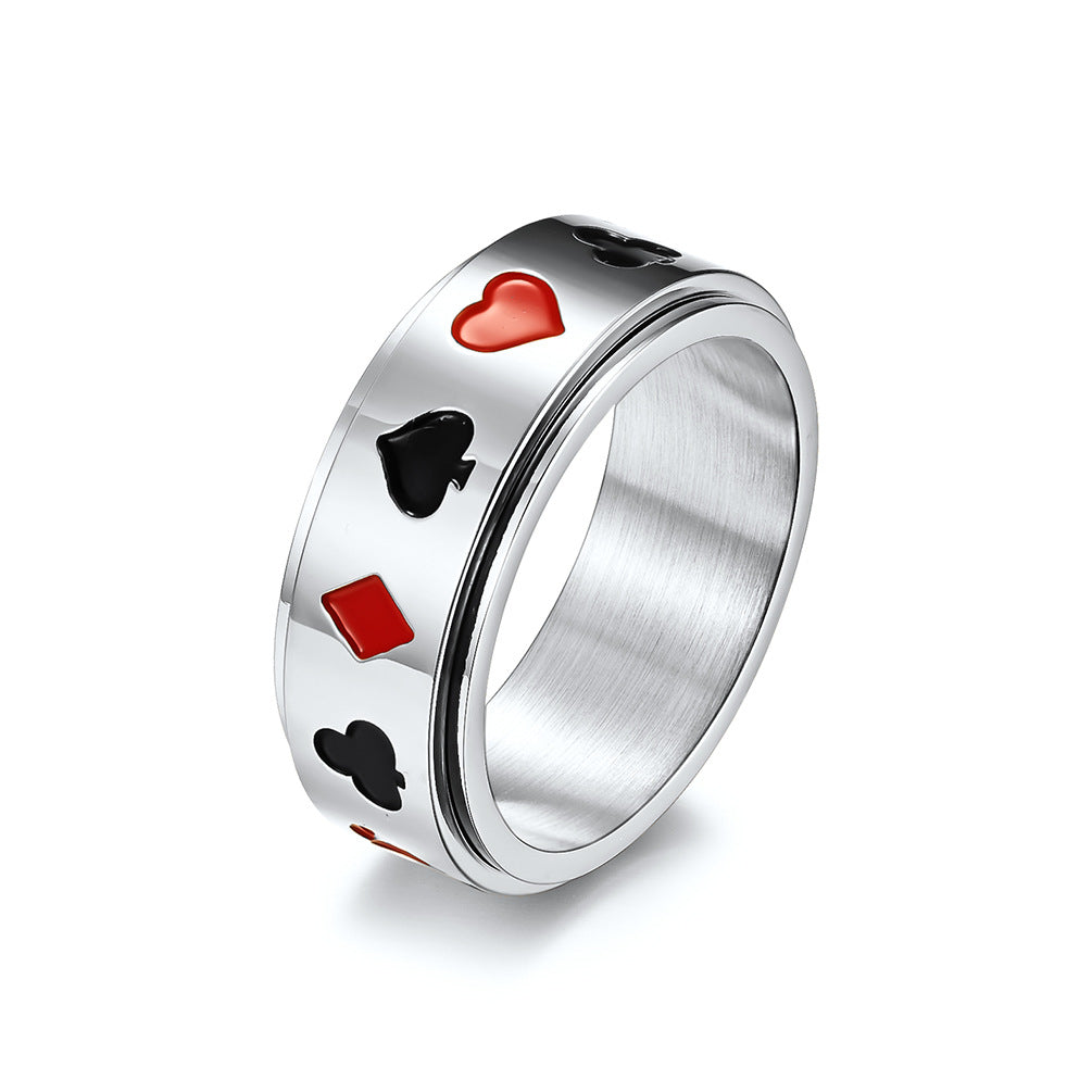 Poker Casino Ring, Spade Heart Diamond and Club Ring, Gift for Gambler Size 7-12