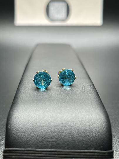 Blue Topaz Stud Earrings, December Birthstone Stud Earrings, Round Blue Gemstone
