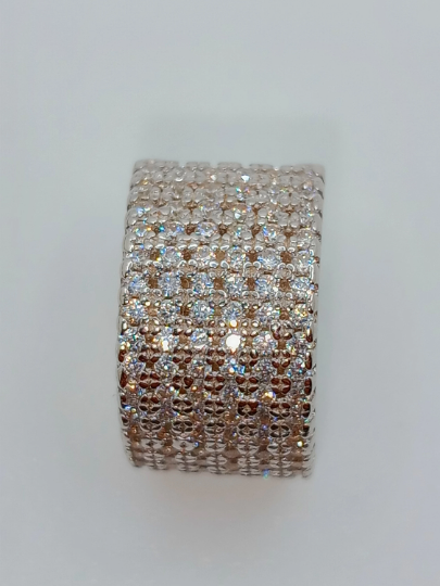 Multi Row CZ Single Ear Cuff Earring, Pave CZ Diamond Ear Cuff Adjustable 925