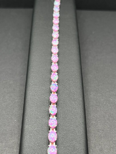 Pink Opal Bracelet, Tennis Bracelet, Silver October Birthstone, Pink Opals