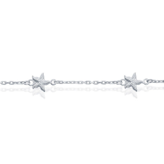 Women's Fashion Silver Starfish Anklet Beach Jewelry Ankle Bracelet, 9 + 1 Inch