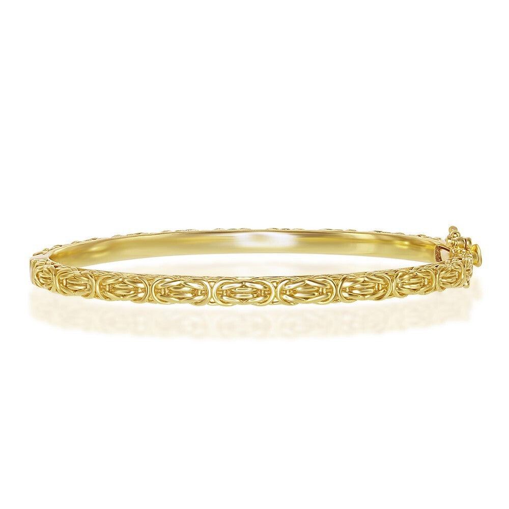 All Shiny Classic Dome Byzantine Bracelet, Bangle, Yellow Gold Plated Silver