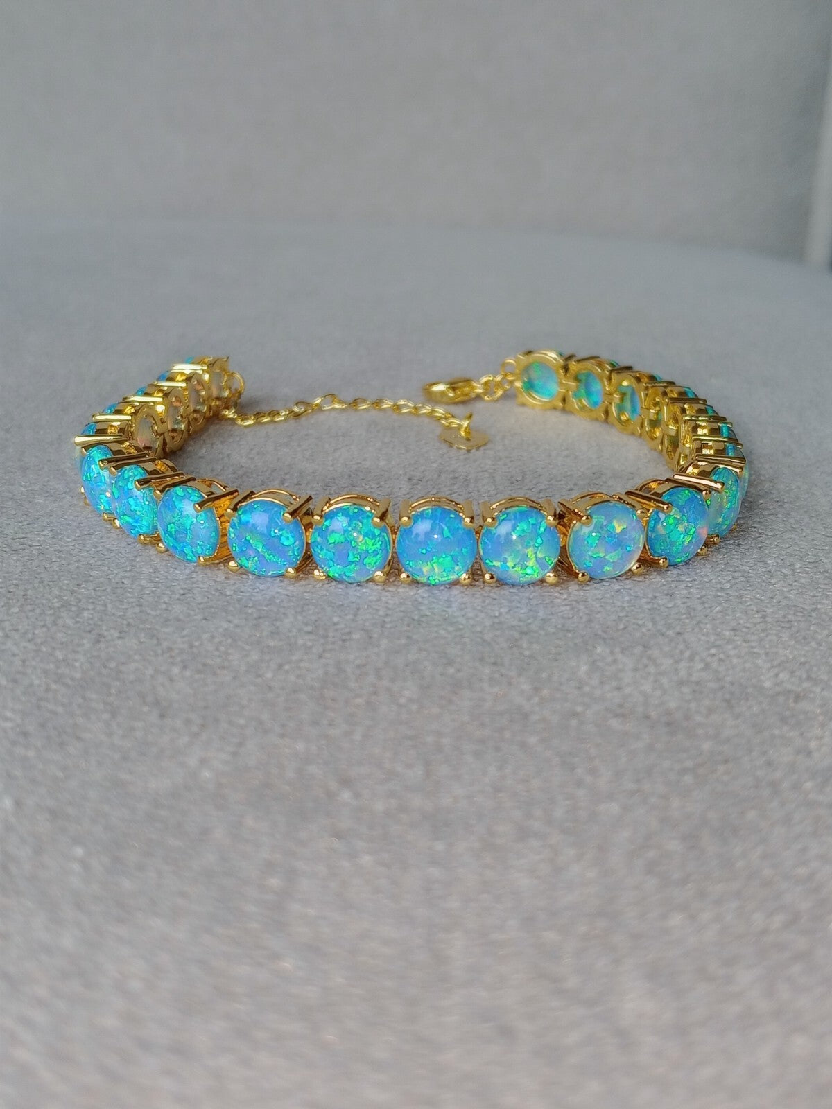 Blue Opal Tennis Bracelet, 925 Silver Solid, 7.5 inches Adjustable, Valentines Day Gift, October Birtstone, Opal Jewelry