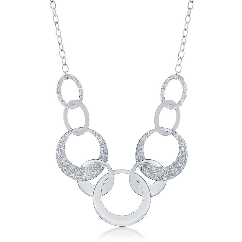 Sterling Silver Multiple-Sized Interlocking Circles Necklace 16" + 2" Extension