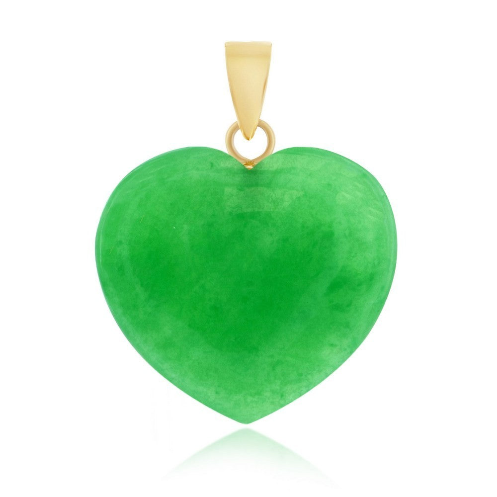 Gorgeous Natural Green Jade Heart Pendant 14K Yellow Gold Bail 21x15mm