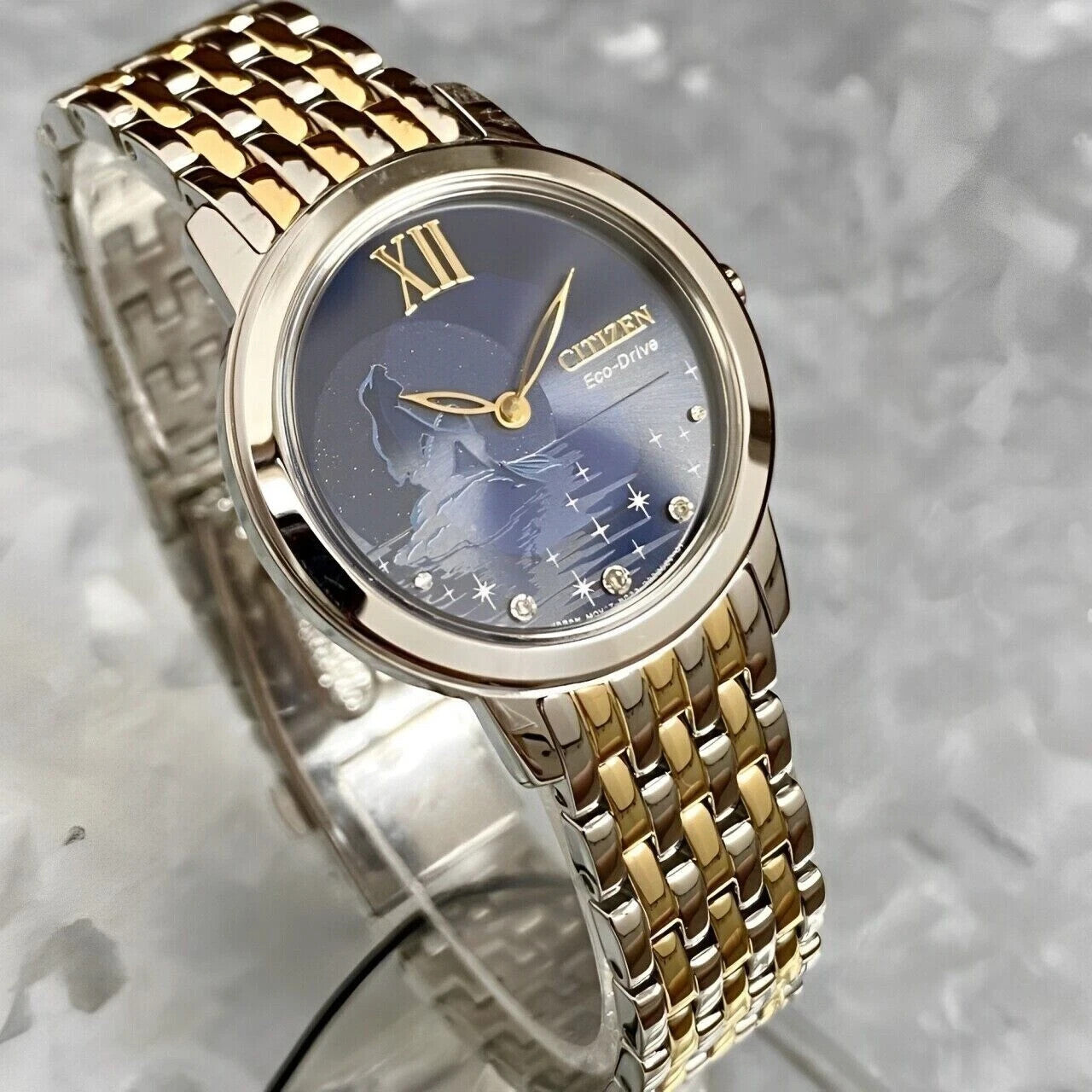 CITIZEN EX1499-50W "DISNEY PRINCESS ARIEL" DIAMOND WATCH BLUE DIAL RETAIL $425
