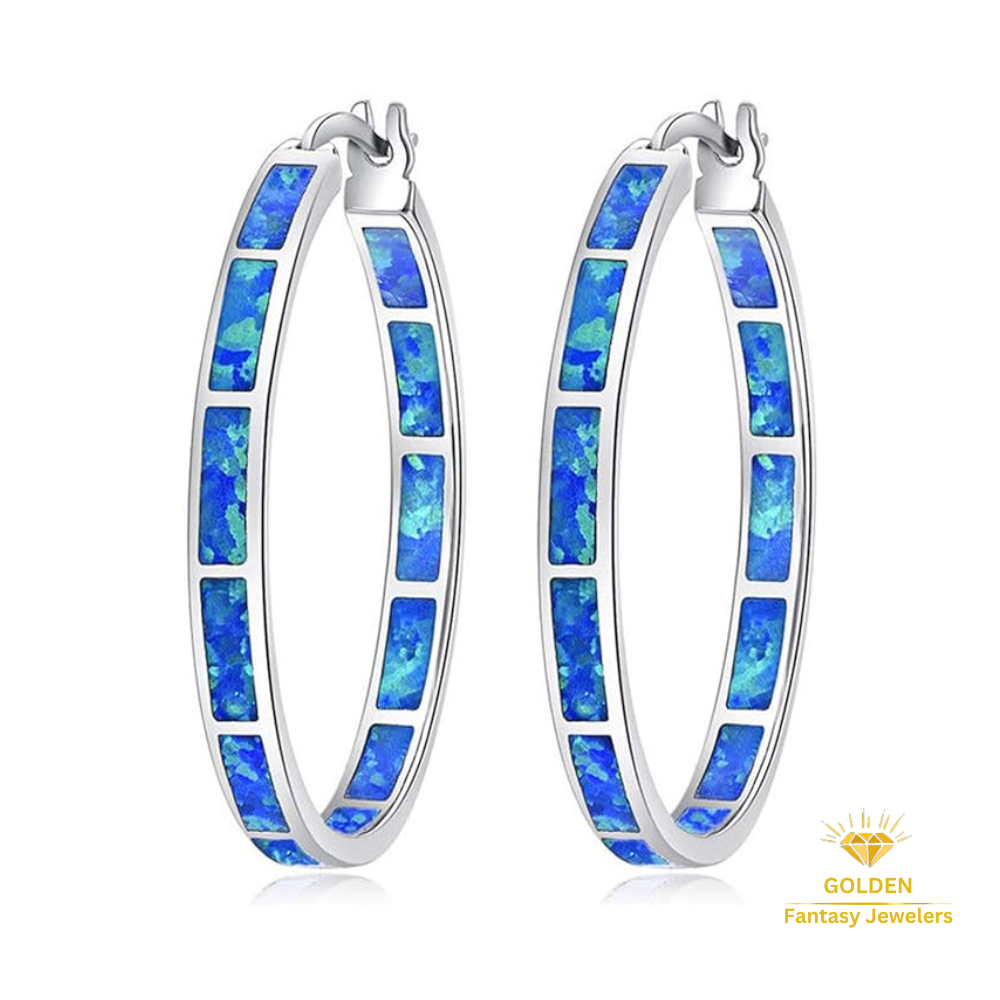 Womens Blue Fire Opal Hoop Earrings - 32mm Diameter - Etsy Hotseller