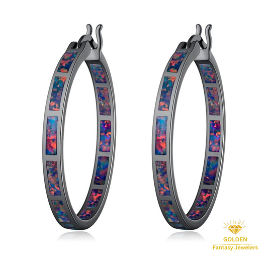 Womens Blue Fire Opal Hoop Earrings - 32mm Diameter - Etsy Hotseller