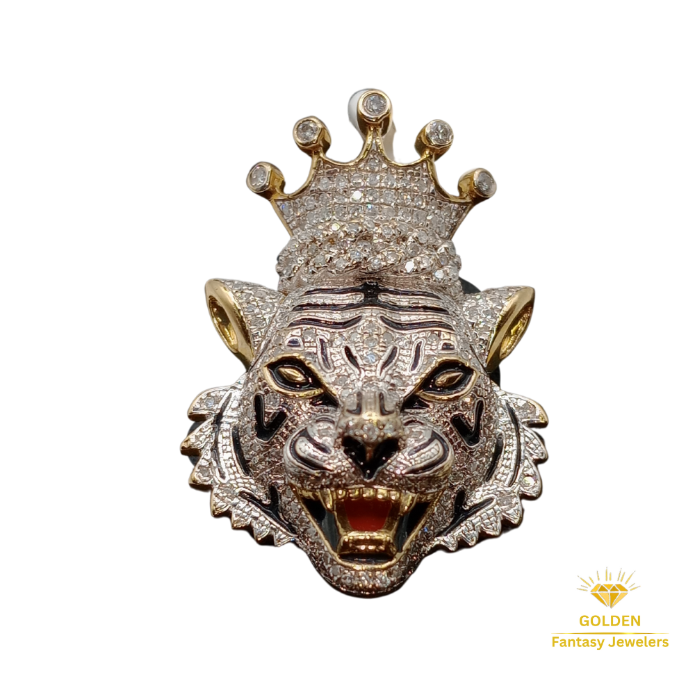 3D Tiger Pendant - Natural Diamonds - 2 sizes available - Unisex