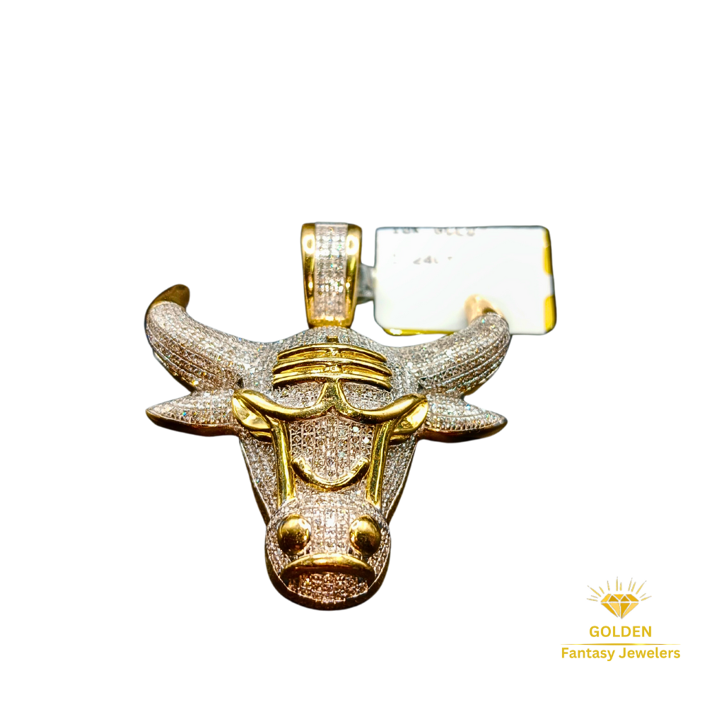 10K Yellow Gold Bull Head Charm 1.24 ct Natural Diamond