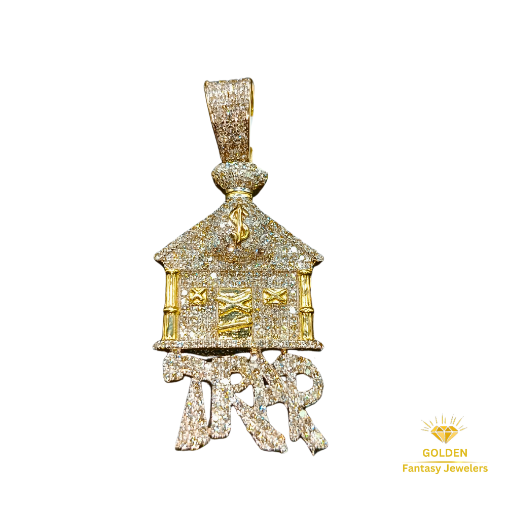 10kt Gold Traphouse Pendant - Natural Diamonds - Traphouse Charm - Unisex