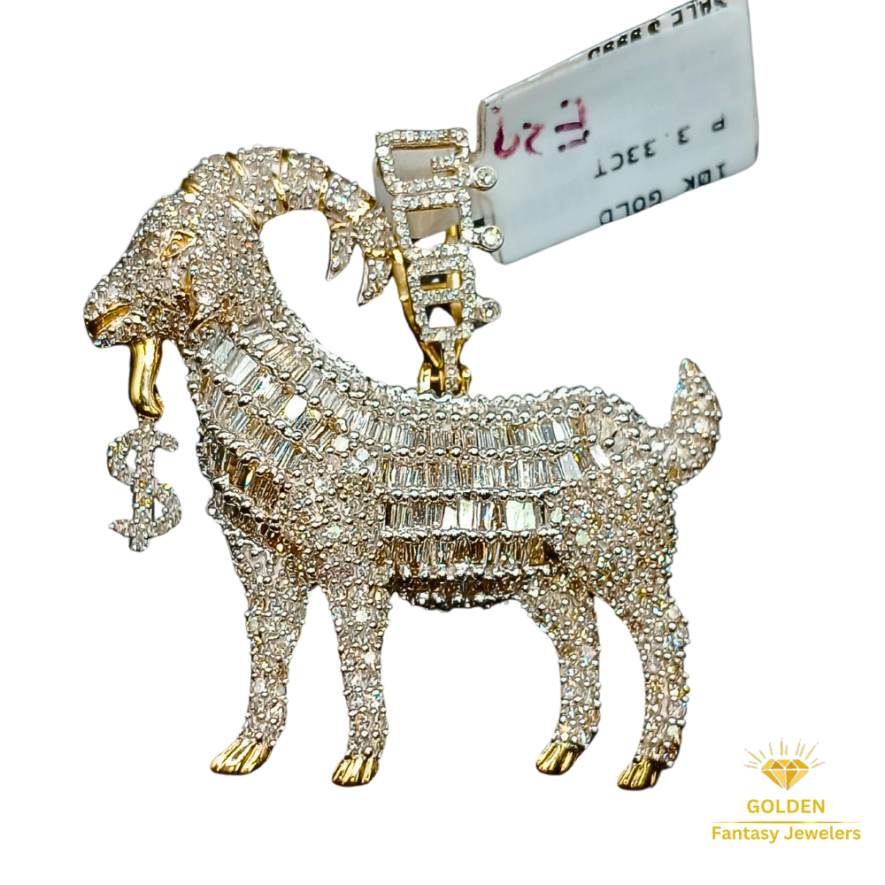 Baguette Diamond GOAT Pendant - Natural Diamonds - Greatest of All Time Charm - Unisex