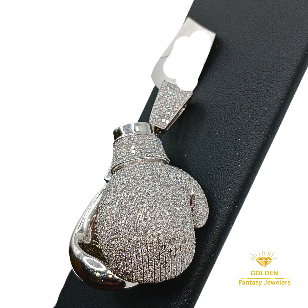 Boxing Glove Pendant - Natural Diamonds - 14kt White Gold Glove Charm - Unisex