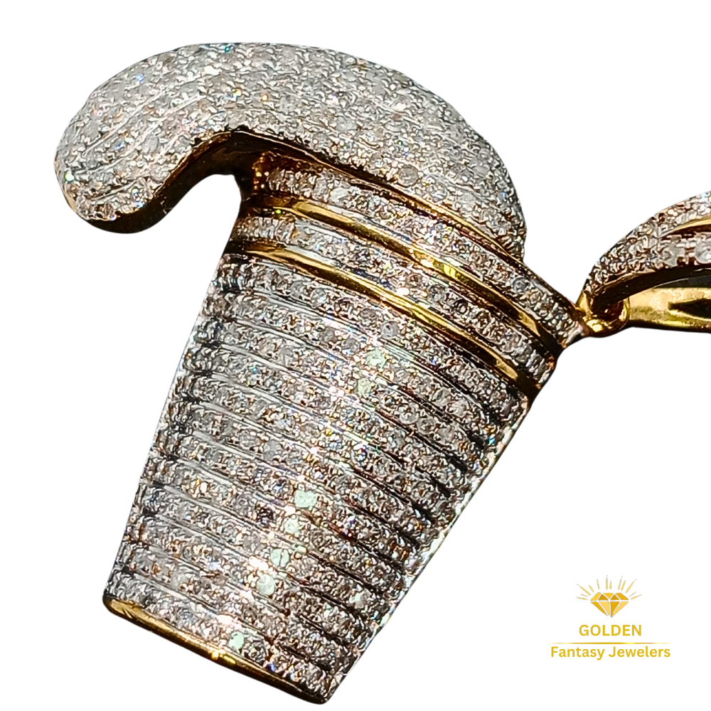 Gold Cup Pendant - All Natural Diamonds - Overflowing Cup Charm - 10 Karat Gold Charm