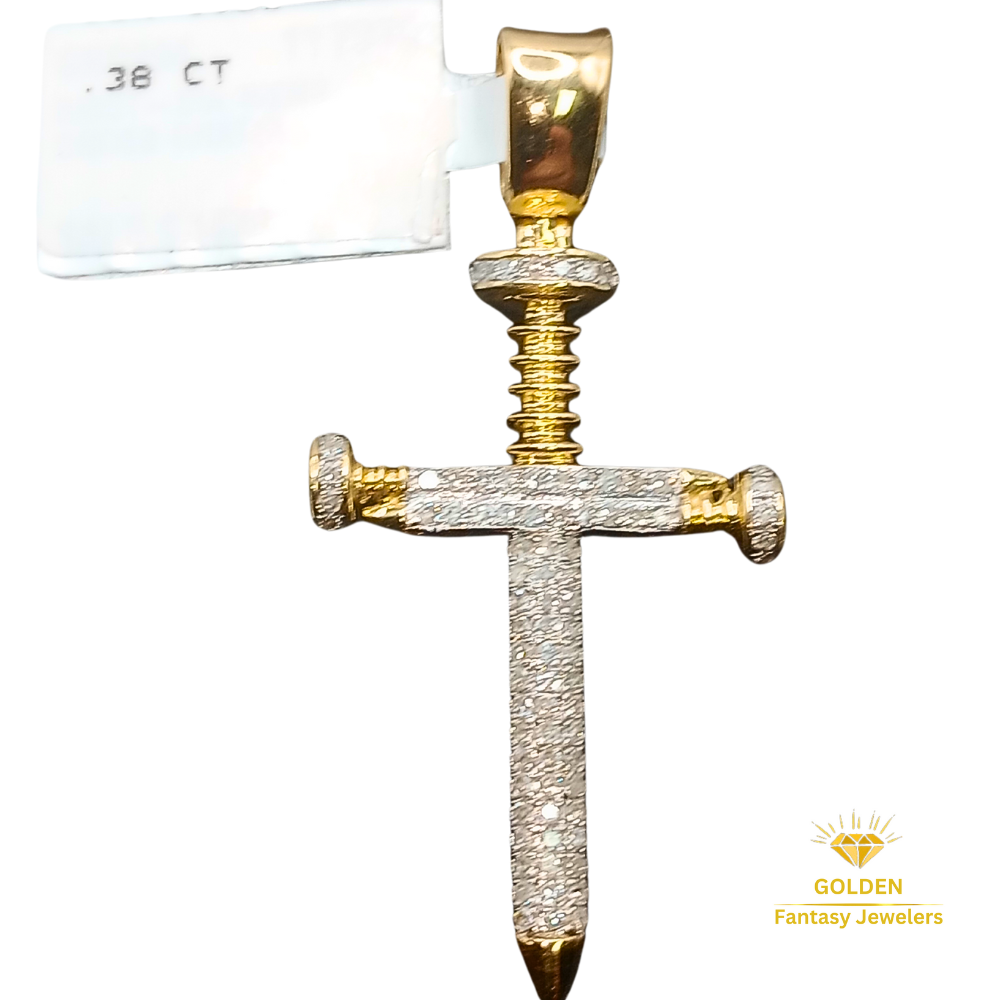 Diamond Screw Cross Charm/Pendant - 10kt Gold Pendant - Natural Diamonds - Charm