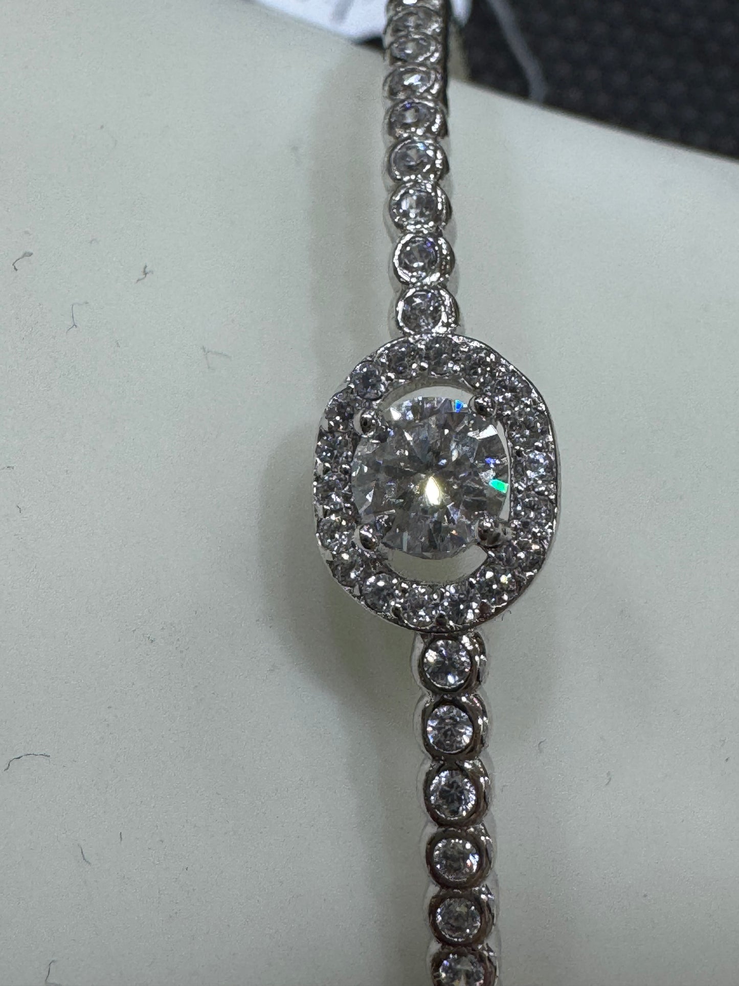 Halo Round Moissanite Bracelet 925 Silver, Ladies Fashion Bracelet, Silver and Moissanite bangle