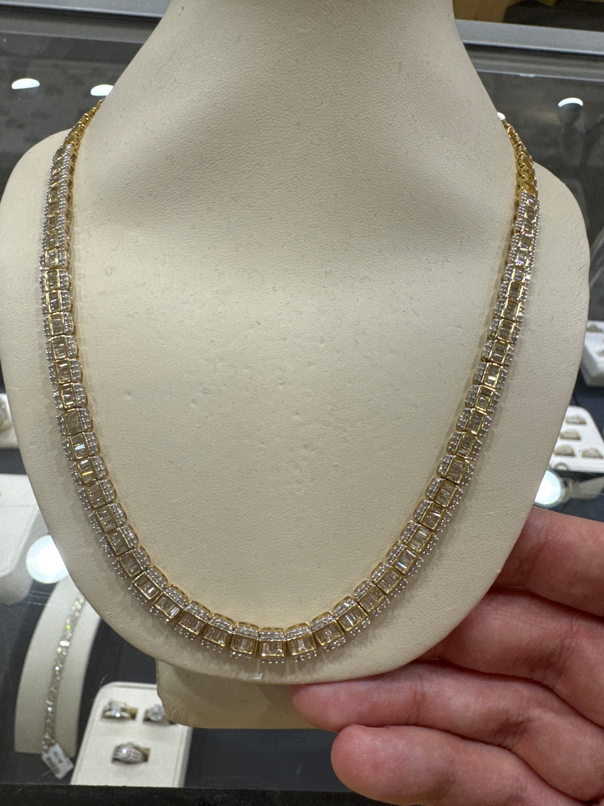 14K Yellow Gold Diamond Tennis Chain Baguette 5.00 ct Natural Diamond 18”