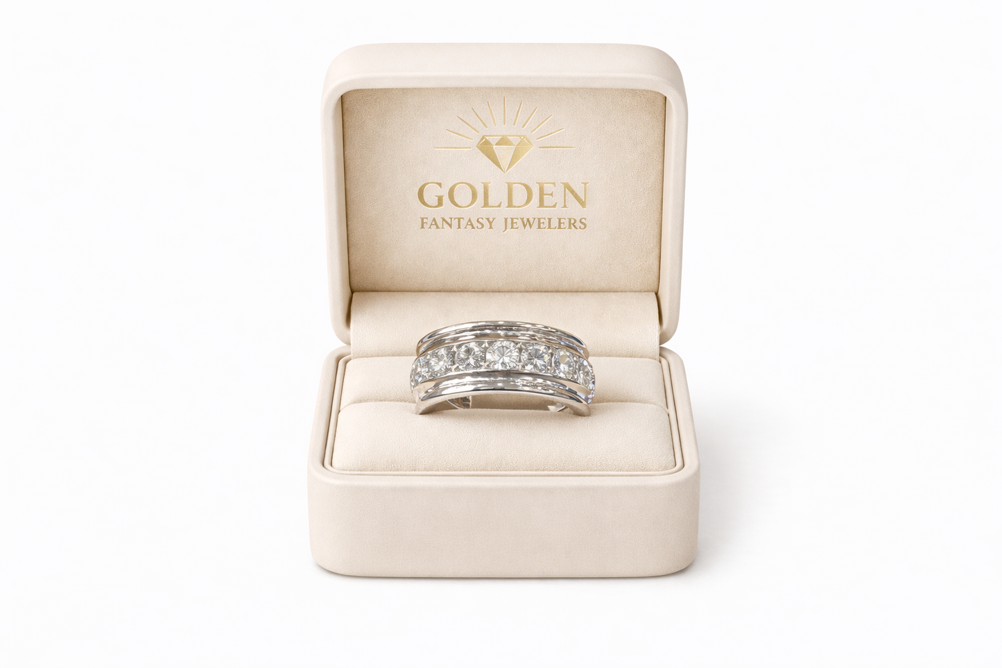 14K White Gold Men's Ring Round 2.17 ct Natural Diamond