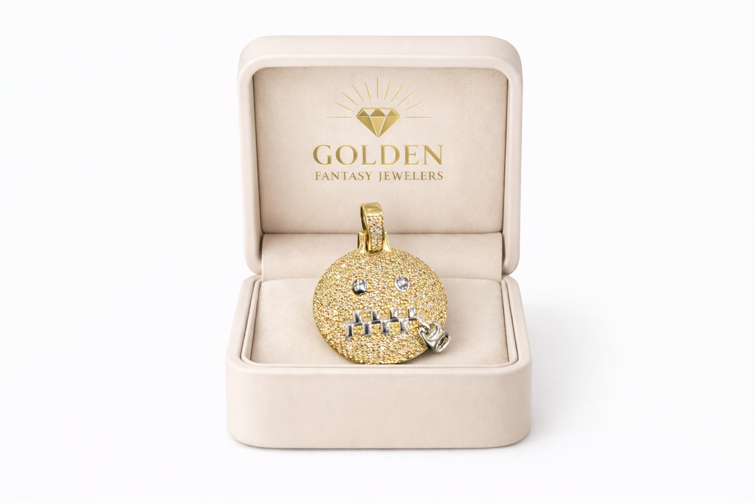 10K Yellow Gold Charm 1.00 ct Natural Diamond Zipper Emoji Pendant