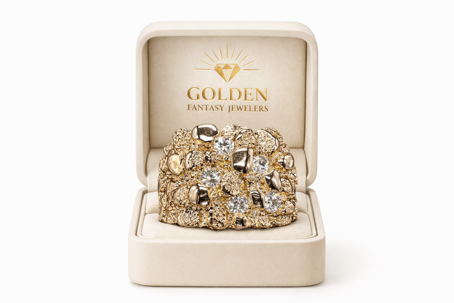 10K Yellow Gold Men's Nugget Ring 0.75 ct Natural Diamond