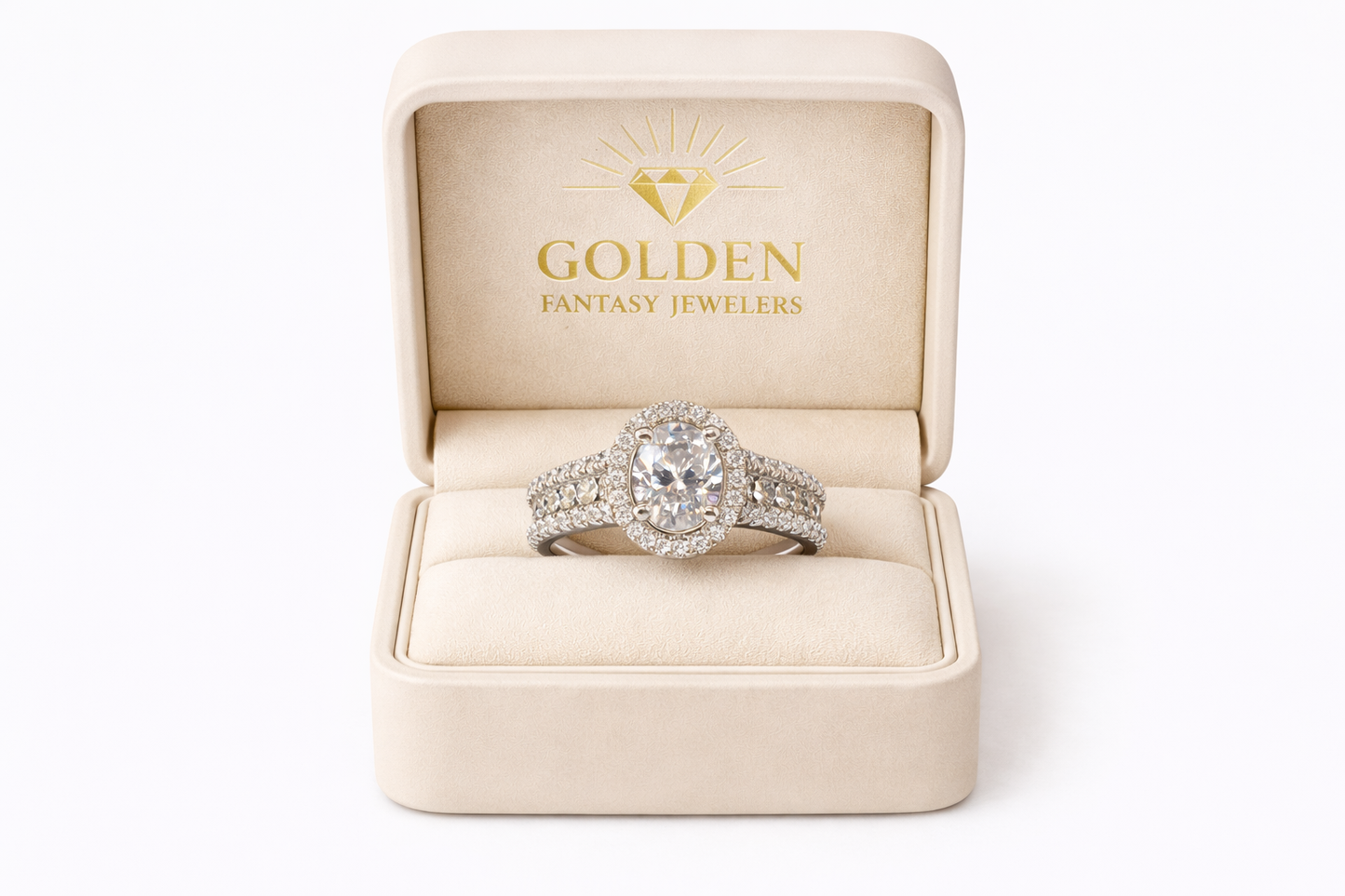 14K White Gold Women's Ring Oval, Round 2.00 ct Natural Diamond