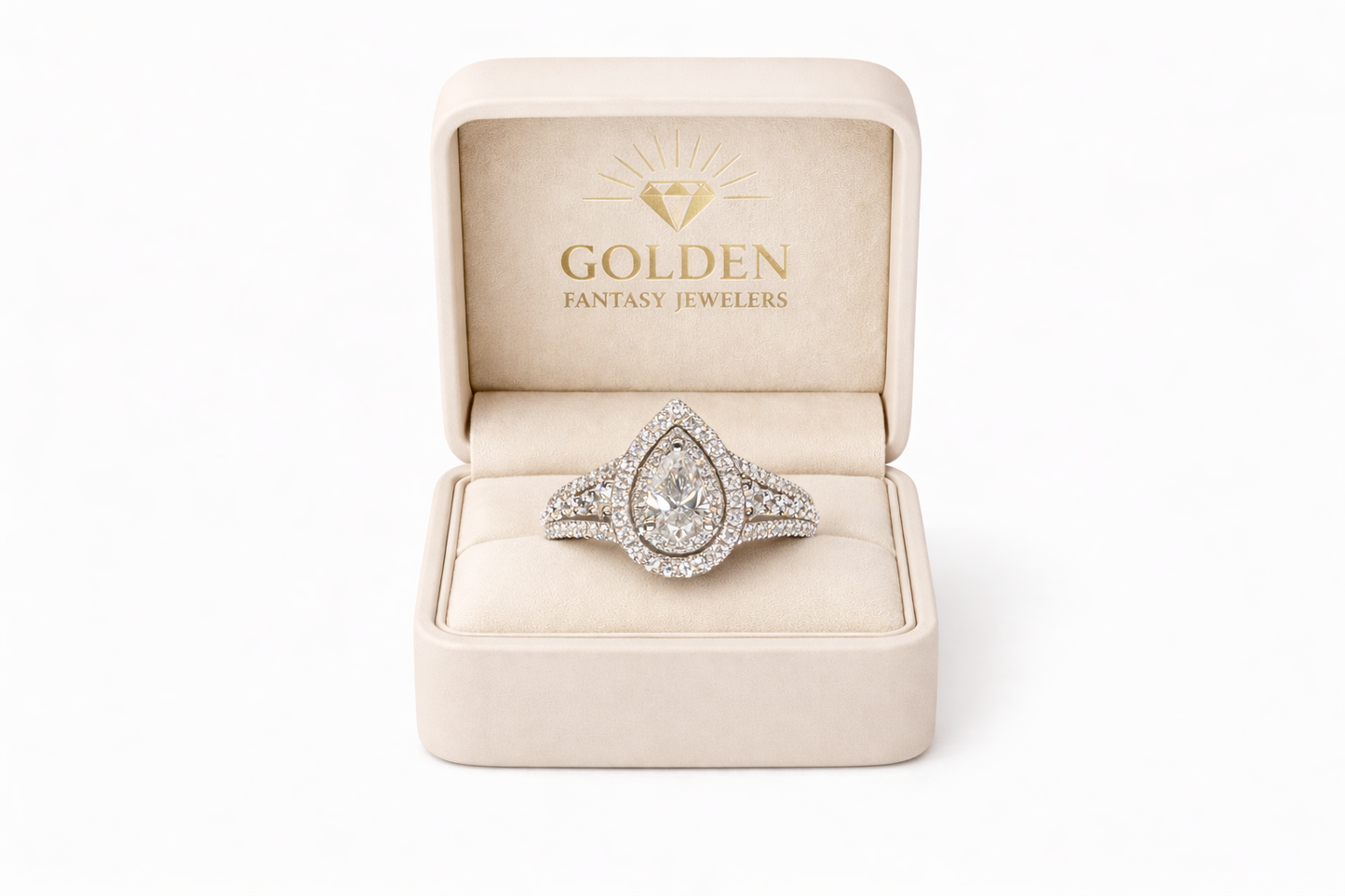 14K White Gold Women's Ring 1.25 ct Pear, Round Natural Diamond