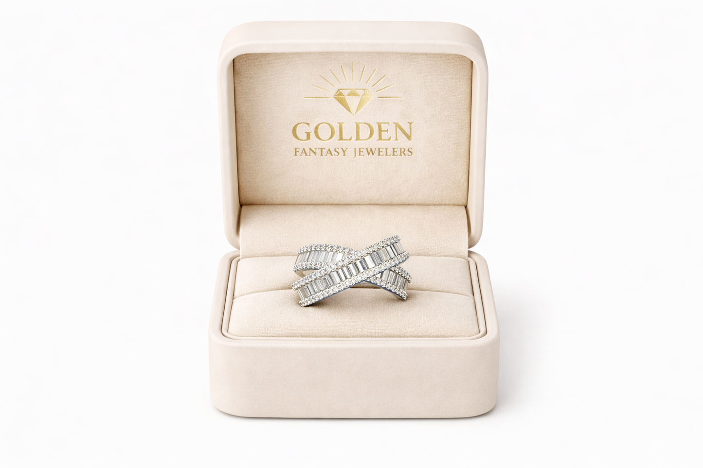 14K White Gold Infinity Ring 2.35 ct Baguette Natural Diamond