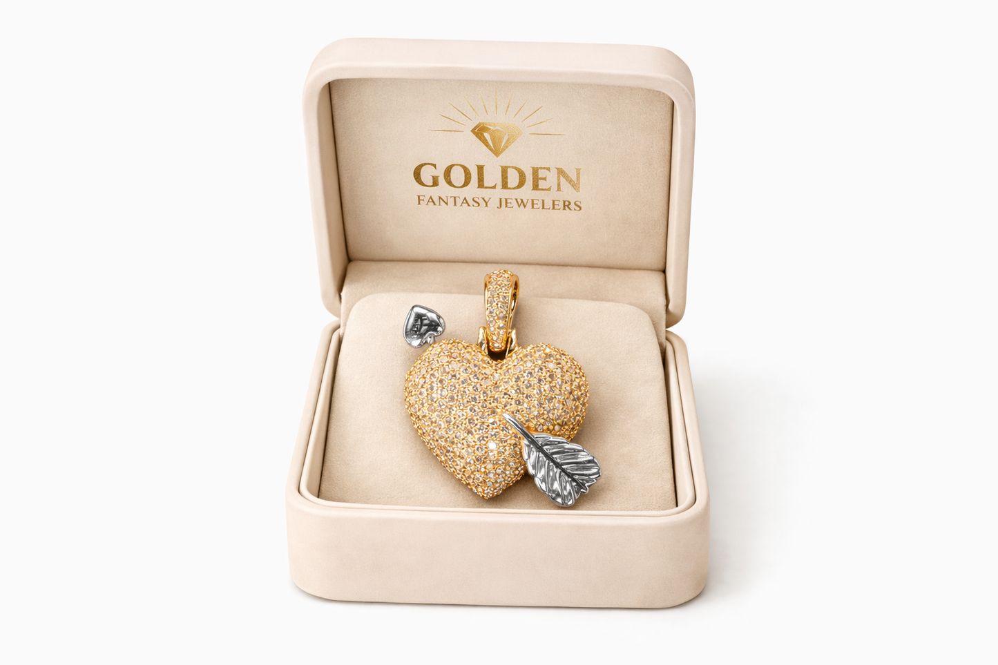 14K Yellow Gold Heart Charm 3.50 ct Natural Diamond