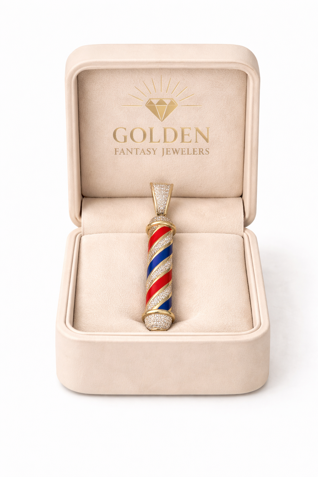 10K Yellow Gold Barber Pole Charm 0.22 ct Natural Diamond