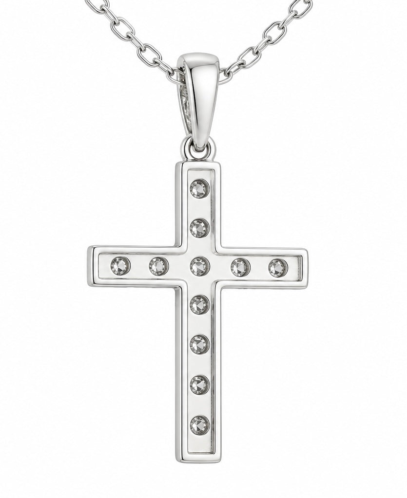 Sterling Silver Cross Charm/Chain 0.05 ct Natural Diamond