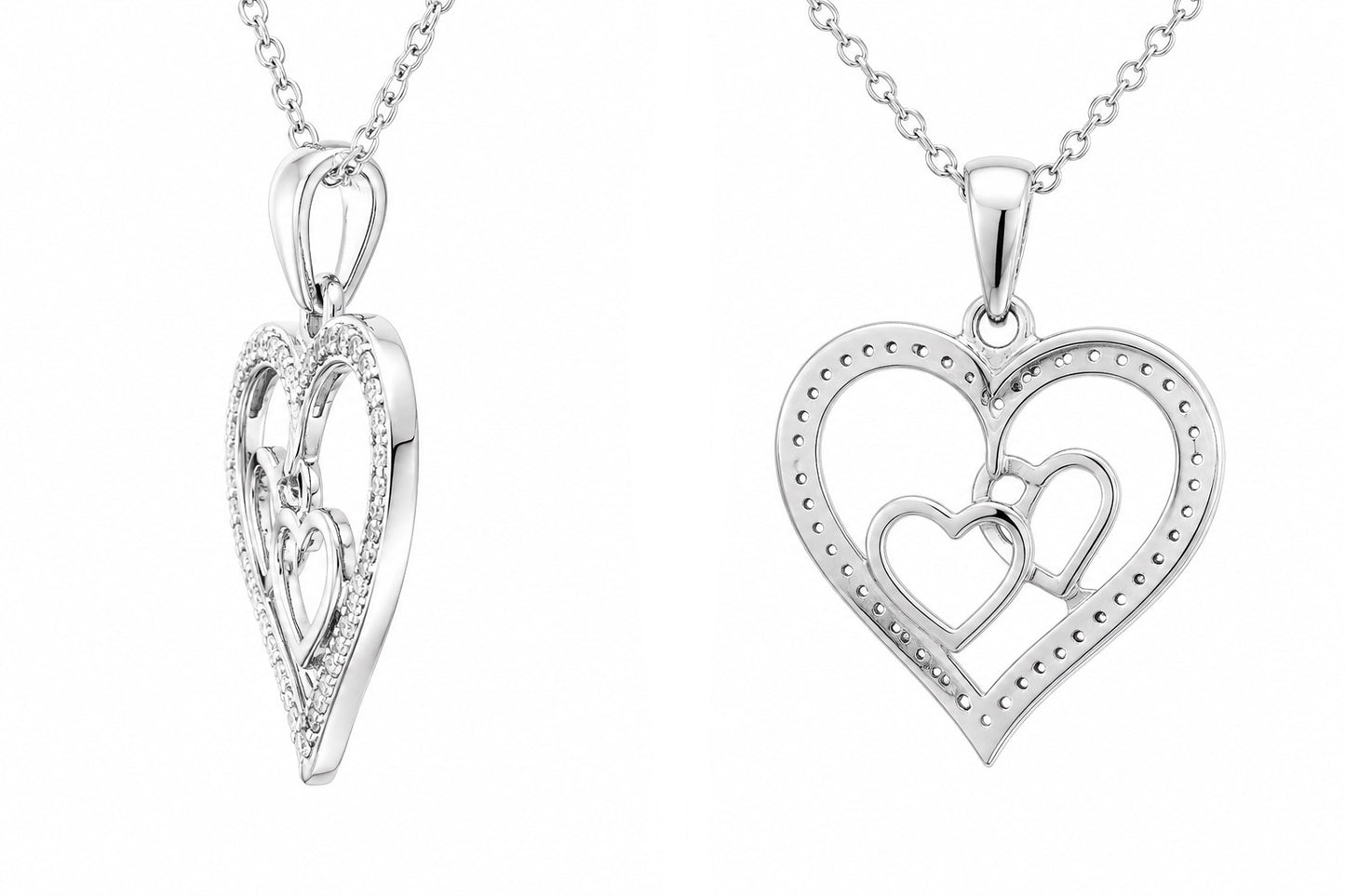 Sterling Silver Heart Charm/Chain 0.12 ct Natural Diamond