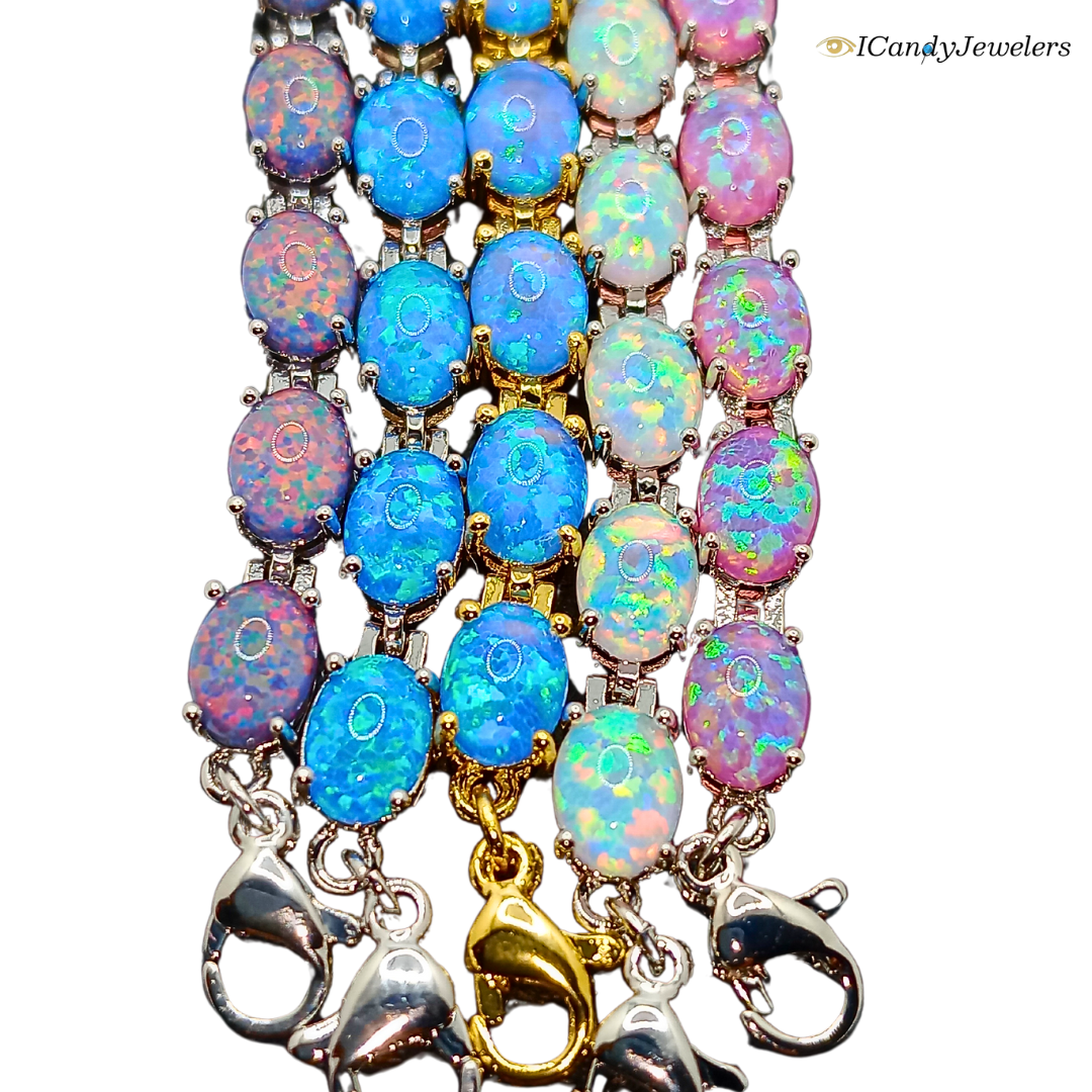 Solid 925 Black Opal Tennis Bracelet, Oval Black Opals, Trending!