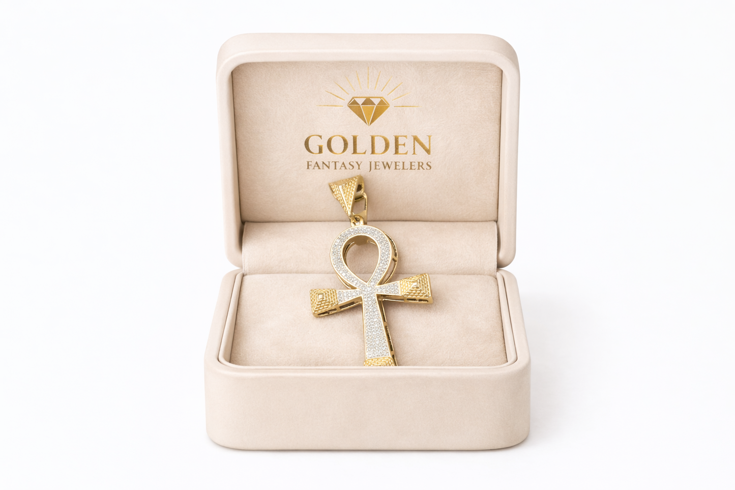 10K Yellow Gold Charm 0.50 ct Natural Diamond Ankh Pendant Two- Tone