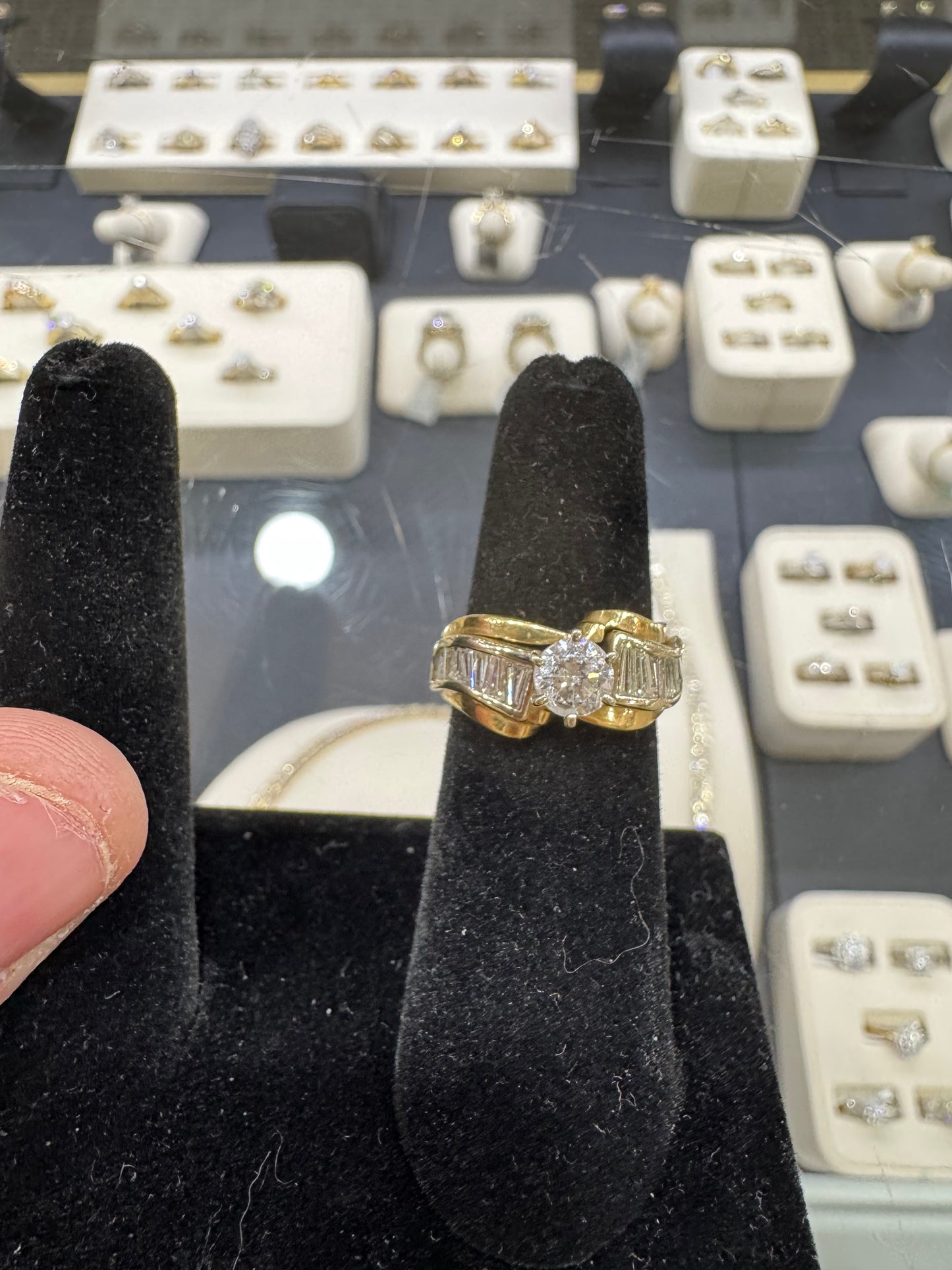14K Two Tone Gold Women's Ring 1.67 ct Round, Baguette Natural Diamond