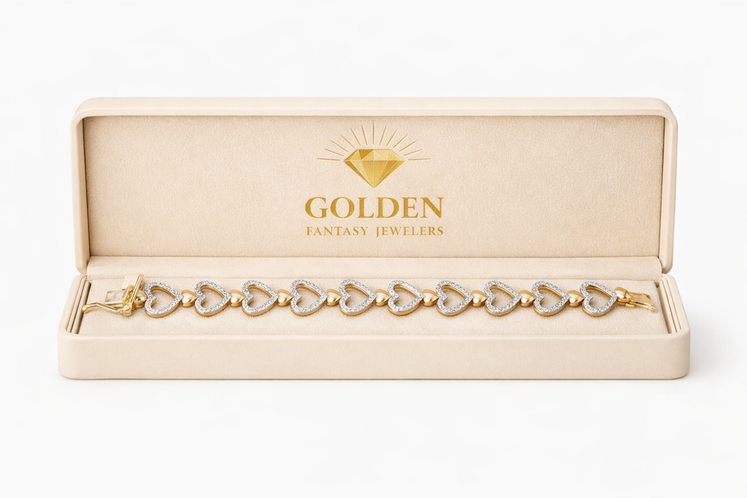 10K Yellow Gold Women’s Heart Tennis Bracelet 1.06 ct Natural Diamond