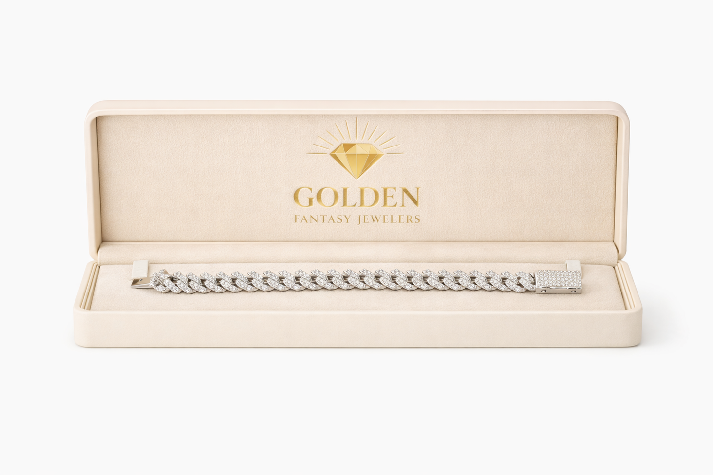 10K White Gold Cuban Bracelet 1.69 ct Natural Diamond