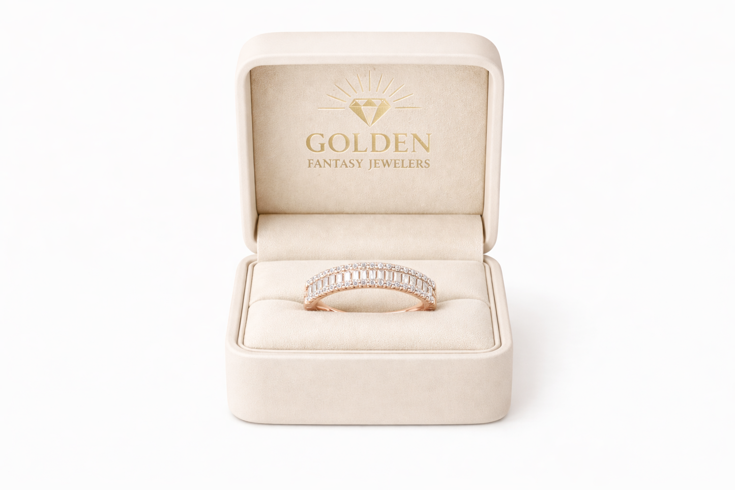 14K Rose Gold Women's Ring/Band Baguette and Round 0.35 ct Natural Diamond