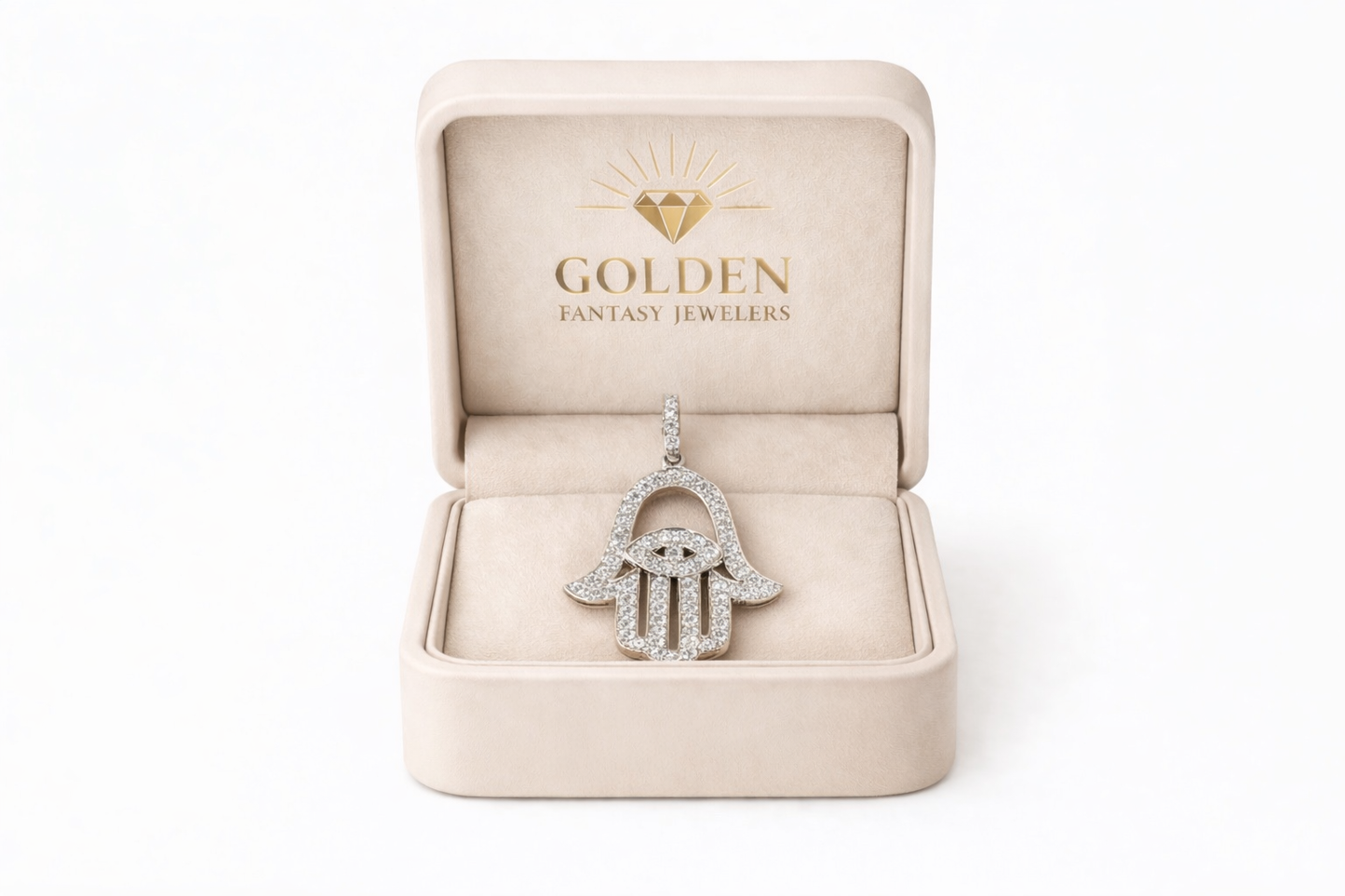14K White Gold Hamsa Hand Charm 1.12 ct Natural Diamond