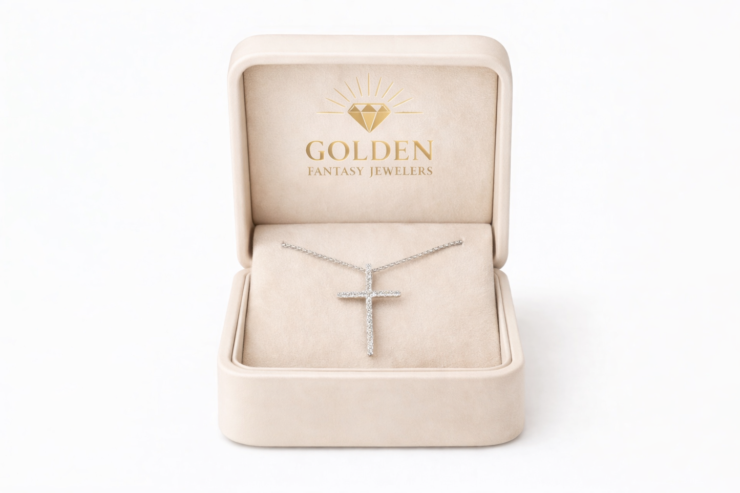 14K White Gold Cross Charm/Chain 0.07 ct Natural Diamond