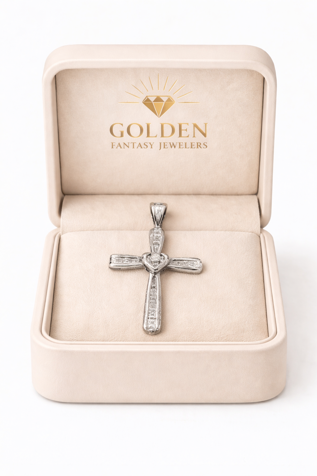 14K White Gold Cross Charm Baguette 0.15 ct Natural Diamond