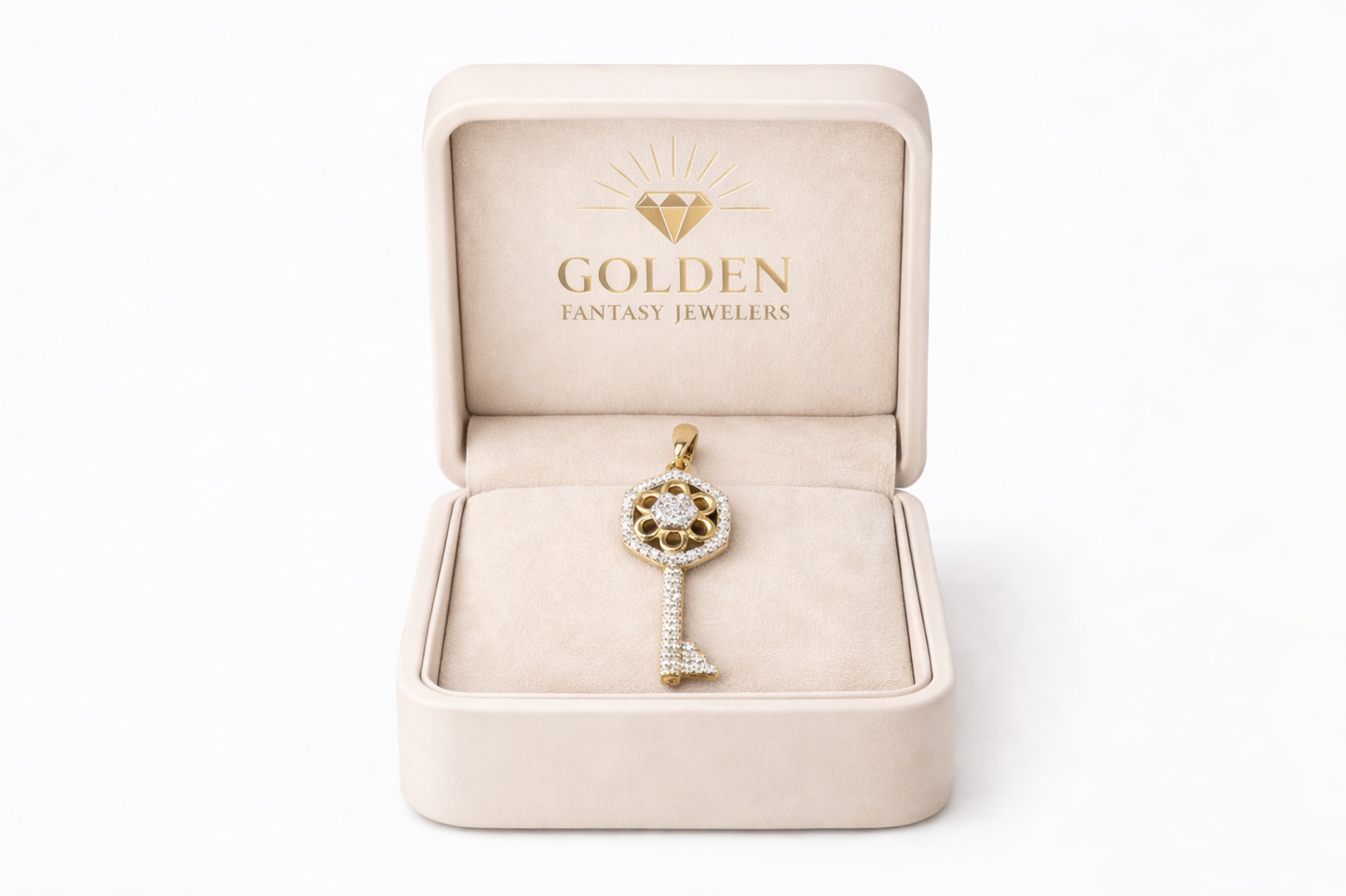 10K Two-Tone Gold Key Charm 0.15 ct Natural Diamond