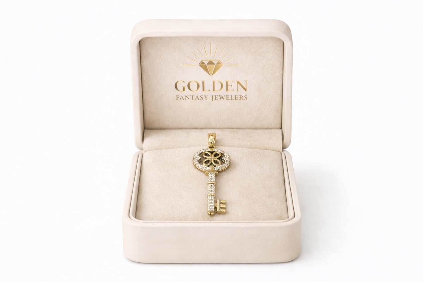 10K Two-Tone Gold Key E Charm 0.15 ct Natural Diamond