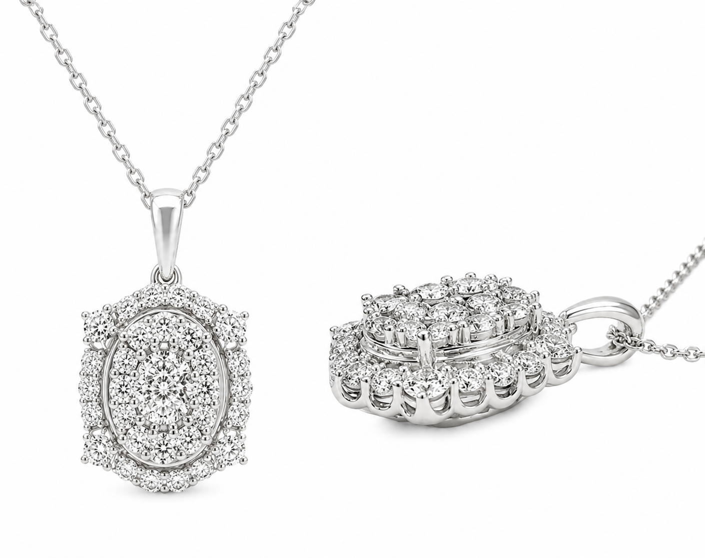 Sterling Silver Oval Halo Charm/Chain 1.50 ct Lab Grown Diamond